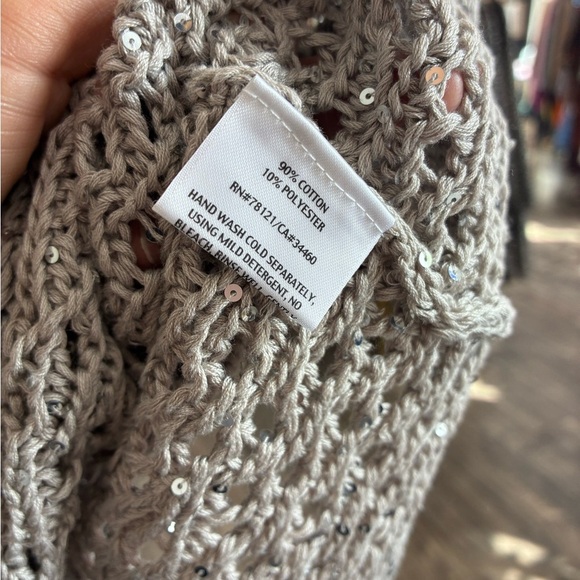 Eileen Fisher Sequin Chainmail Mesh Antique Silver Cap Slv Box Sweater Top XS - Picture 7 of 7